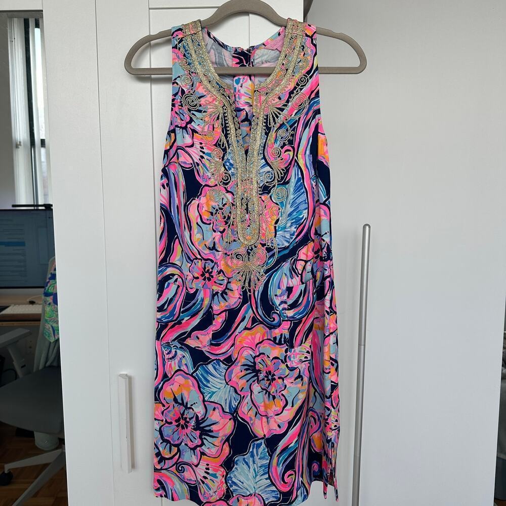 Lilly Pulitzer Carlotta Stretch Shift Dress Nauti Navy Boho Bateau, Size 0, NWOT